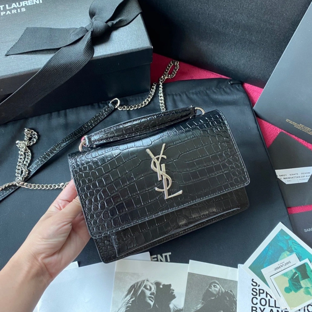 Tony Luxuries IN SHINY SUNSET LEATHER CROCODILE-EMBOSSED YSL 0819